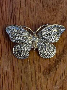 Sparkling Gold-Tone Butterfly Crystal Brooch